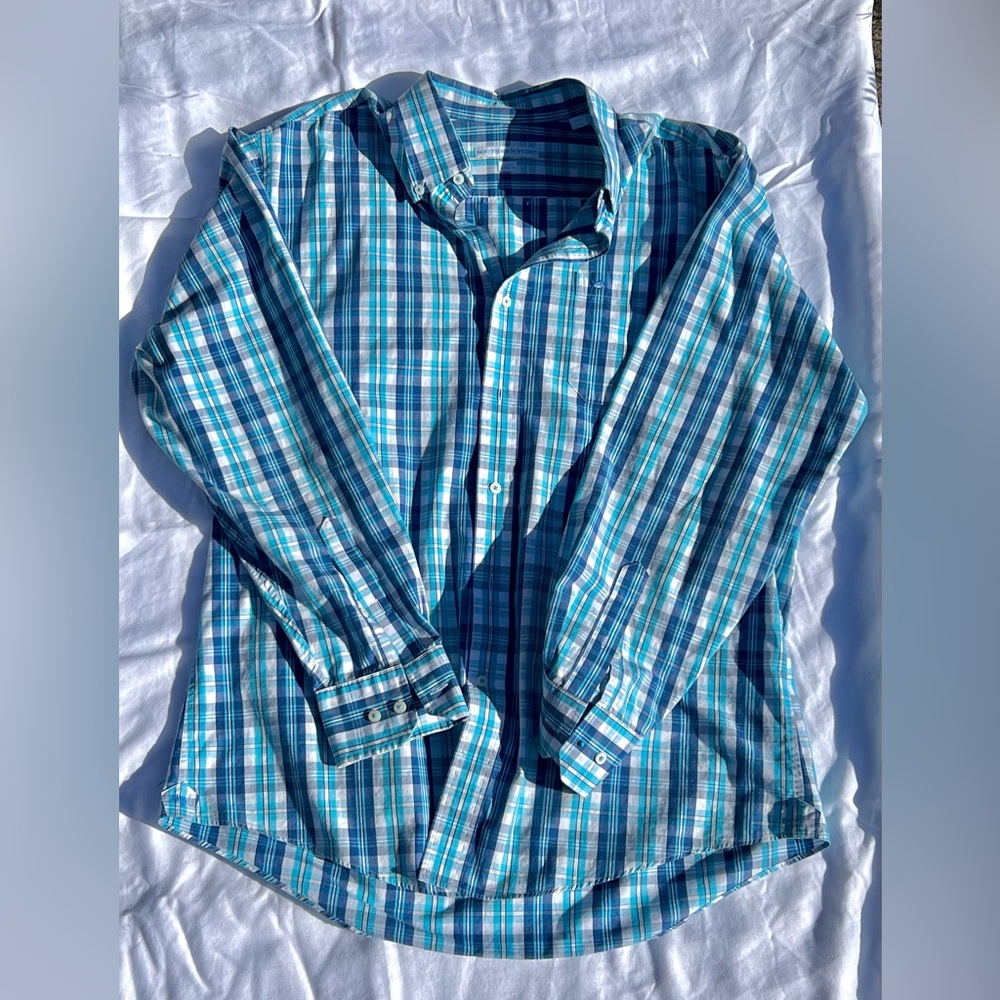 Southern Tide Teal and White Plaid Men's Shirt
